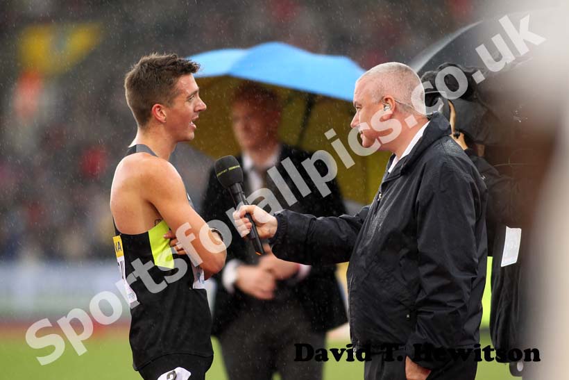 Ross Murray being interviewed after finishing second to Silas Kiplagat in the Emsley Carr Mile, 2012 Samsung Diamond League, Crystal Palace, London.